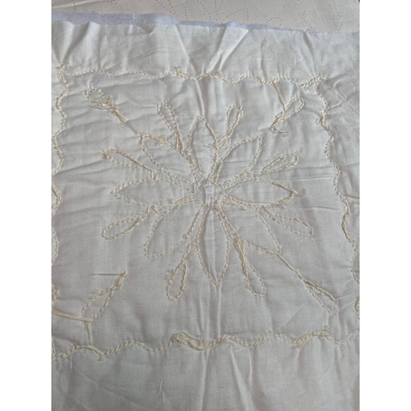 Handmade Snowflake Cream Candlewick Embroidered Cotton Fabric Panel - Picture 3 of 3